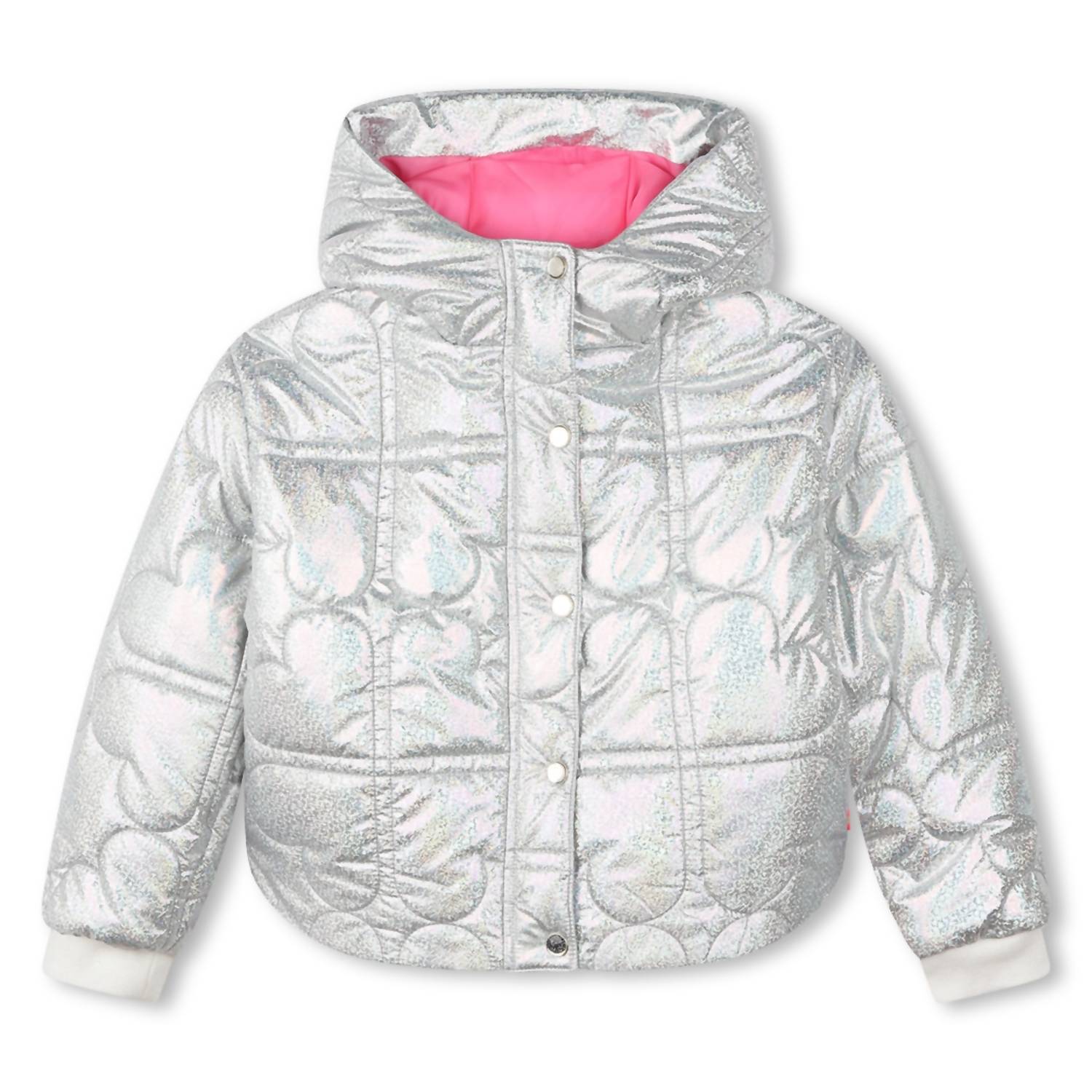 New Billieblush Girl's Quilted Iridescent Puffer Jacket In Silver